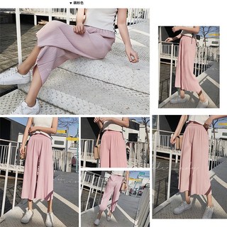 崔可小姐 CHIC 雪紡 百褶高腰 寬管八九分 褲裙 闊腿 寬褲 EC0138