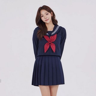 화이트 세줄라인 네이비 세라복 세트(긴팔) 교복 학생