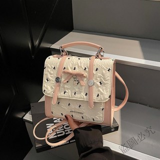 熱賣 女包2025新款潮流小衆設計質感通懃百搭甜美可愛雙肩包可愛百搭多功能小背包16M5, 白配粉