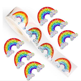 위캔바이 레이저 반짝이 스티커 대용량 원형 롤 포장 꾸미기, 500개, 무지개