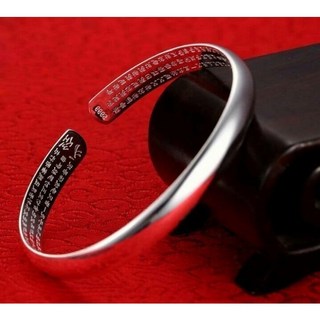 999純銀開口光面貴妃心經手環，平安避邪開運招財手鐲手鍊