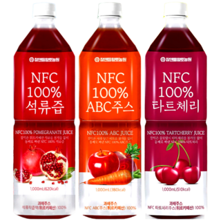 참앤들황토농원 [석류즙+abc주스+타트체리즙] 물한방울 넣지않은 NFC 착즙 원액 / HACCP 인증 (1L x 3병), 1L