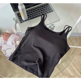【Fee現貨5色】固定杯雙肩帶削肩背心 Bratop 磨毛背心 細肩帶背心 螺紋背心 削肩上衣 罩杯小可愛 日常穿