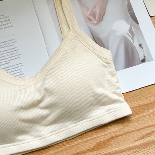 Fee固定杯棉質細肩螺紋小可愛 BRA TOP 細肩帶吊帶背心 胸墊一體成形基本款棉質小可愛 女背心 夏天