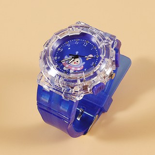 蛋仔可愛卡通恐龍兒童電子錶，發光閃光透明石英錶