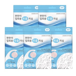 편한이 일회용 치실 80p 얇고 탄탄한 치실, 두줄치실, 5개, 80개입