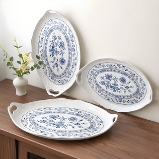 LLARISSA Zwiebelmuster 藍洋蔥圖案附把手託盤3件組, 混合色, 1套