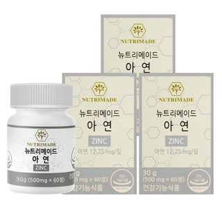 뉴트리메이드 아연 단일 성분 남성 여드름 영양제, 60정, 3개