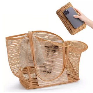 다세코 메쉬가방1개 + 메쉬파우치1개 물놀이가방 비치백 대형 물빠지는 목욕가방 수영 가방 여름 바캉스 여행 숄더백 네트백