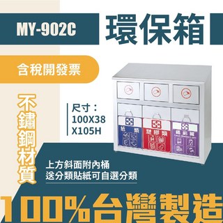 台灣製 三分類環保箱 MY-902C 不鏽鋼 清潔箱 垃圾桶 回收桶