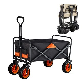 900D 특대형 투톤 폴딩 캠핑 웨건 카트, 1개, 8인치 블랙오렌지