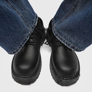大頭皮鞋男款夏季休閒復古厚底增高德比鞋正裝英倫風黑色寬腳潮鞋