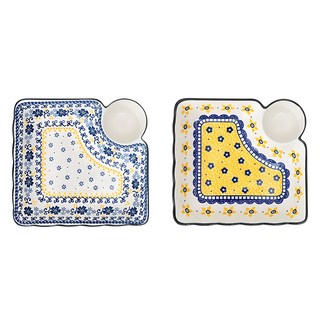 PRACA 波蘭風陶瓷餃子盤 2款組, 三色堇款+黃花款, 1組