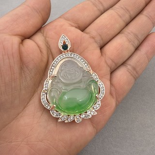 新品開售 直播間爆款 仿玉髓彩色飄花佛公吊墜 男女百搭經典彌勒佛項鍊, PY鑲鑽樹脂彌勒佛吊墜-飄花綠, 1個