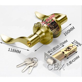 慶大鑫 CBX-827 水平鎖 含稅 60-70mm可調鎖舌 加安轉扭式水平把手鎖, 1個, 金色(帶鑰匙)