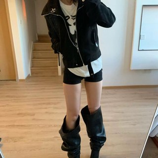 黑色短款麂皮外套女春季新款，設計感小個子夾克春秋款