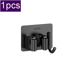스테인레스 스틸 클립 거치대 욕실 펀치 프리 빗자루 브러시 걸이식 랙 강한 접착 후크 벽 정리함 선반 30, 07 B black 1pcs