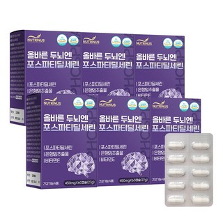 식약청인증 포스파티딜세린 뇌영양제 300mg 분말 가루 캡슐형 두뇌 기억력 인지력 개선 영양제 징코 은행잎추출물 대두레시틴 NON-GMO 식약처 인정 건강기능식품, 6개, 60정