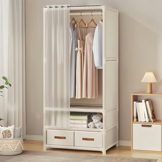 몬테리아 비키니옷장 조립식 커튼 스텐드 행거 무볼트 가벼운 수납 옷장 G518-072, 흰색