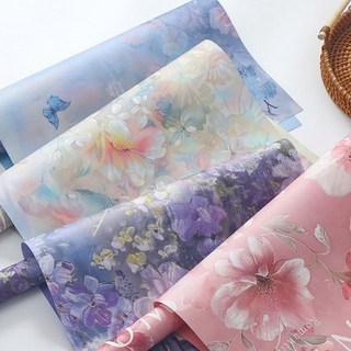 花束包裝紙 油畫風包裝紙 高級感包花紙 花卉系列 鮮花包裝材料 禮品包裝 (10張), 1個, 韻色燙金-綠,10張