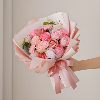 코코도르 비누꽃 로맨틱 꽃다발 + 쇼핑백 세트, 핑크, 1세트