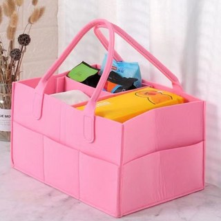 收納包 B3J 超實用手提毛氈分隔收納包 大容量毛氈包 可折疊媽媽包 外出露營媽咪包 手提分隔包, （全）桃粉色
