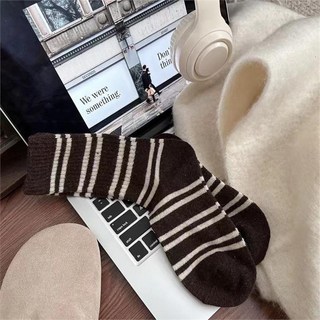 條紋中筒襪 羊毛襪 加厚保暖襪 冬季襪 F0051