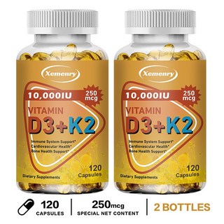 Xemenry 維生素D3+K2 膠囊 10000IU 250mcg 120粒 x 2瓶組, 1個, 一瓶裝
