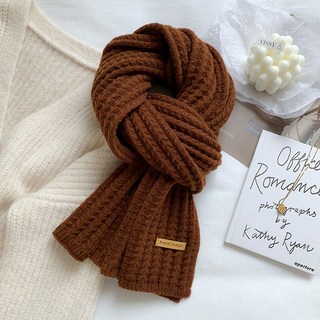 라뷰드 데일리 심플 와플 짜임 니트 목도리 남녀공용 여성 겨울 머플러 도톰 뜨개 니트숄 가죽 라벨 패치 포인트 부드러운 스카프