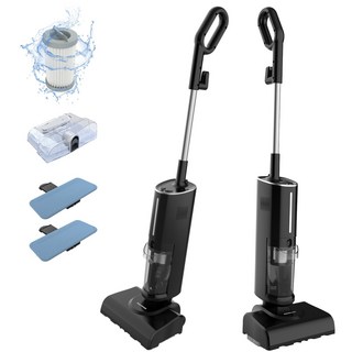 [국내발송] RichMagic 2in1 다기능 스팀 청소기 16000Pa 건습 겸용 진공 청소기 스팀 모포, 블랙