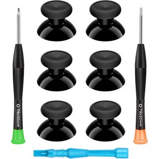 Xbox One 컨트롤러 조이스틱 교체 - 6PCS 오리지널 엄지스틱 아날로그 부품 컨트롤러용 T8 T6 수리 스크루드라이버 키트로 진정한 고무 처리, Black, 1개, 검은색