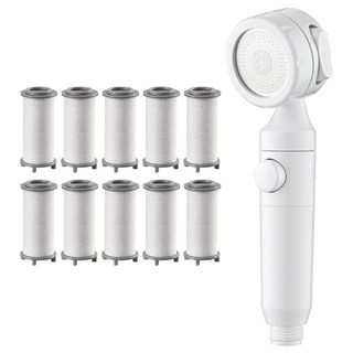 투데이리빙 1+11 세트 여행용 샤워기 헤드 + 필터 11p 녹물 제거 욕실용 고급 수압 상승 샤워 욕실 화장실, R98603S(화이트, 1개