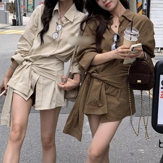 新款法式氣質單排扣交叉綁帶設計感襯衫