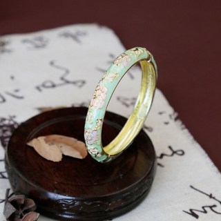 北京景泰藍古法手鐲民族風牡丹花鐲子飾品首飾琺琅創意旅遊品禮物20251015, 中寬-珠光綠色