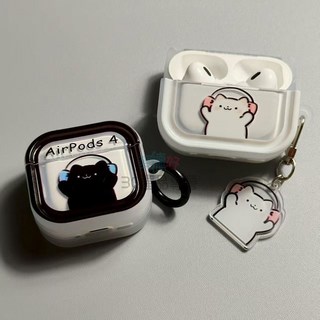 聽歌小貓 AirPods 藍牙耳機保護套 - 蘋果AirPods 透明防摔殼, 黑邊耳機貓,AirPods 4代, 1個