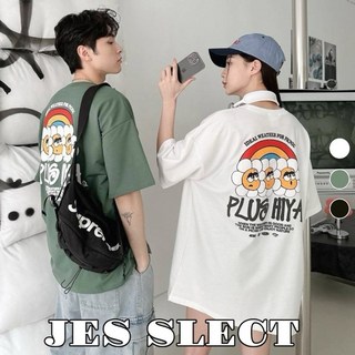 【JES】韓國 PLUS HIYA 立體發泡彩虹花朵小花印花短袖上衣，親膚透氣百搭潮流情侶款, 黑,XL