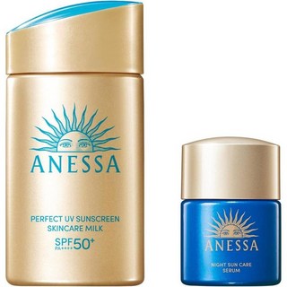 Anessa 선크림 선스크린 퍼펙트 UV 케어 밀크 SPF50+ PA++++ 나이트 선케어 + 세럼 세트 썬크림, 4개