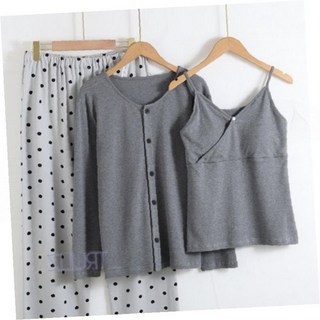 여성 잠옷세트 순면 홈웨어 도트 패턴 캐미솔 가디건 긴바지 파자마 산모복 수유복