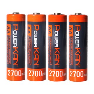 POWERKAN 고용량 AA 충전지 니켈수소 1.2V Ni-MH 2700mAh 건전지 수납케이스 포함, 1개, 4개입