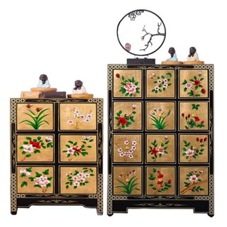 복고풍 나비장 엔틱 고가구 거실 장식장 전통 약장 금박 공예, 6칸 금박 43x36x73cm