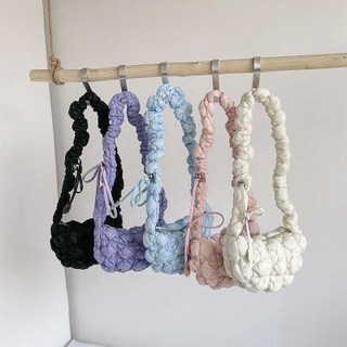 小眾設計雲朵包包 2025新款百搭褶皺餃子包 泡芙休閒輕便單肩斜挎包, 粉色