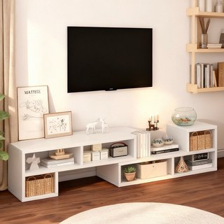 심플 티비 거실장 다용도 tv 서랍장 확장형 수납장, 화이트