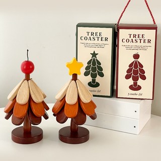 크리스마스 예쁜 원목 우드 트리 냄비받침 집들이 선물 세트, 사과, 1개