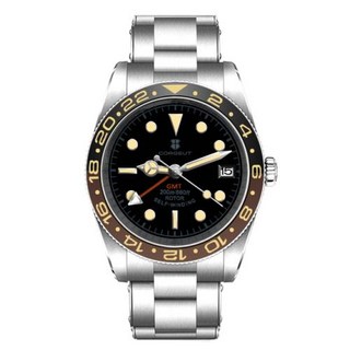 CORGEUT 남성용 자동 기계식 사파이어 유리 방수 데이트 시계 하이 패션 비즈니스 시계 GMT NH34 2023 신제품, 1개, 6) Brown Gold Black  GMT