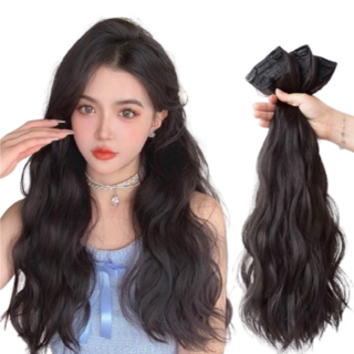 디올드 자연스러운 똑딱이 붙임머리 웨이브 부분 가발 3피스, 1개, 브라운블랙
