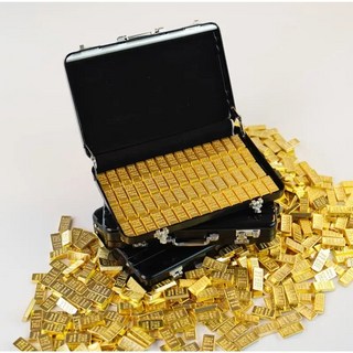 미니어처 골드바 세트 진짜같은 금괴 007 블랙 돈가방 케이스 모형 돈 상자 모델 열 수 있는 가방 디자인 수집용 디스플레이 키트, 금괴100개