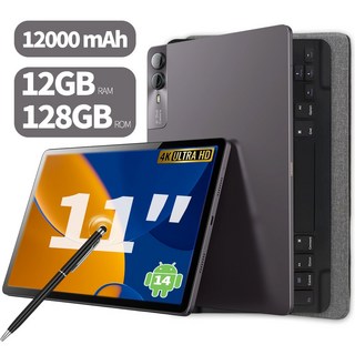 11인치 안드로이드 14 태블릿 12GB+128GB 4K UHD 화면 12000mAh 대용량 배터리 60Hz Wi-Fi 5 사무 교육 게임, Wi-Fi + 셀룰러, 128GB, 회색