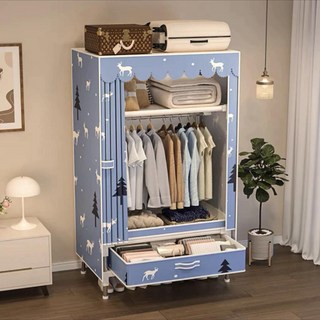 可攜式衣櫃，加大容量，防塵布簾，簡易組裝，臥室收納, 林間夢境