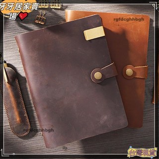 JIAIAN A5真皮記事本 四合扣六孔活頁本 瘋馬皮手賬本, 1個, 酒紅瘋馬,點陣道林紙