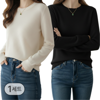 로레인 여성 니트티 라운드넥 이너용 얇은 니트